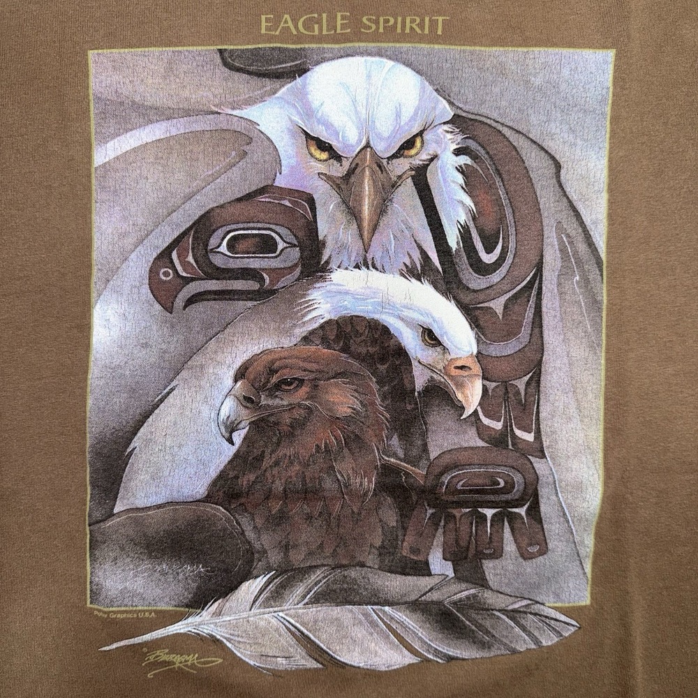 Vintage 90s Single Stitch Eagle T-Shirt Sz XL Eagle Spirt Seattle USA Brown